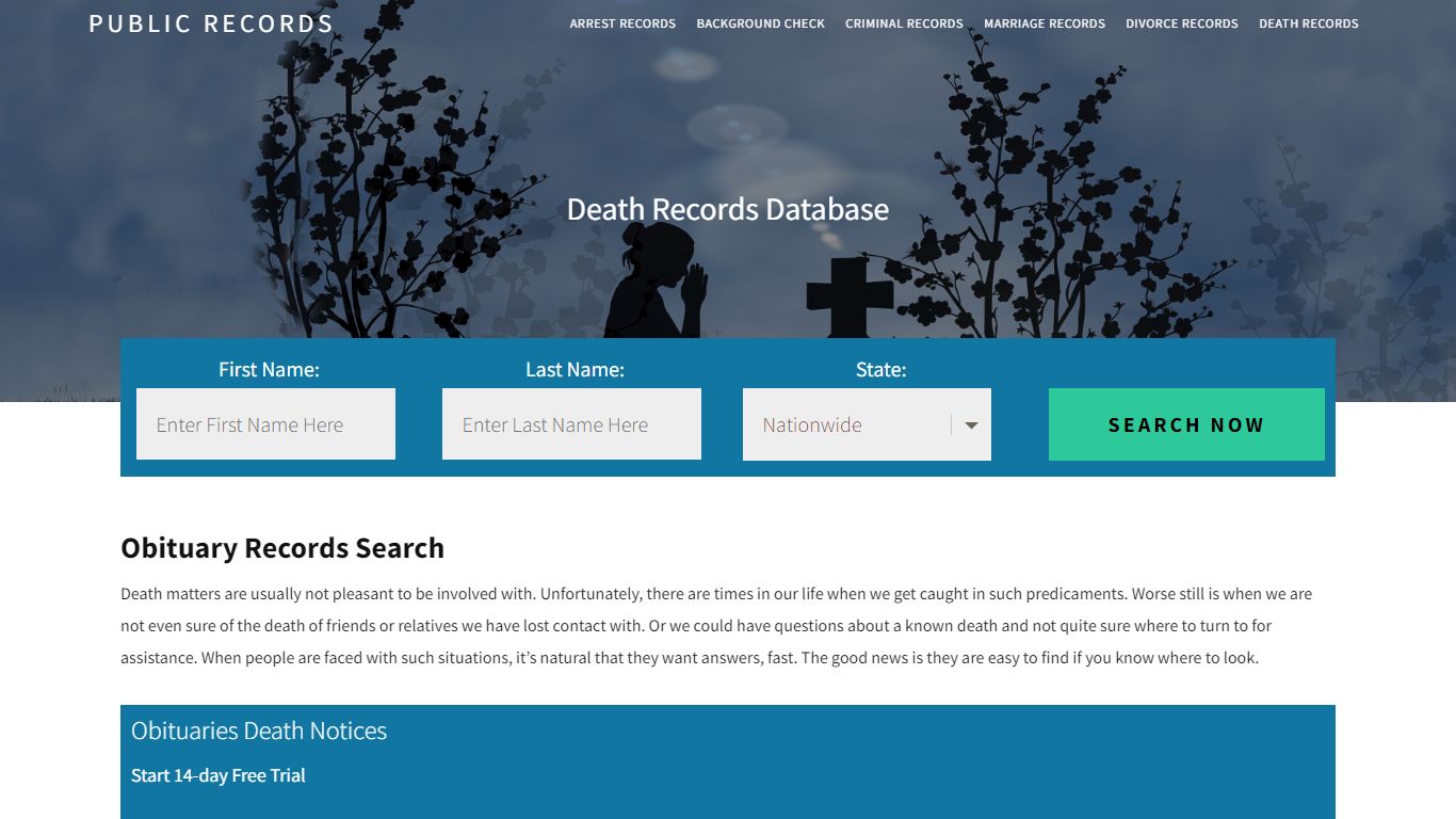 Obituary Records Search | Enter Name and Search. 14Days Free
