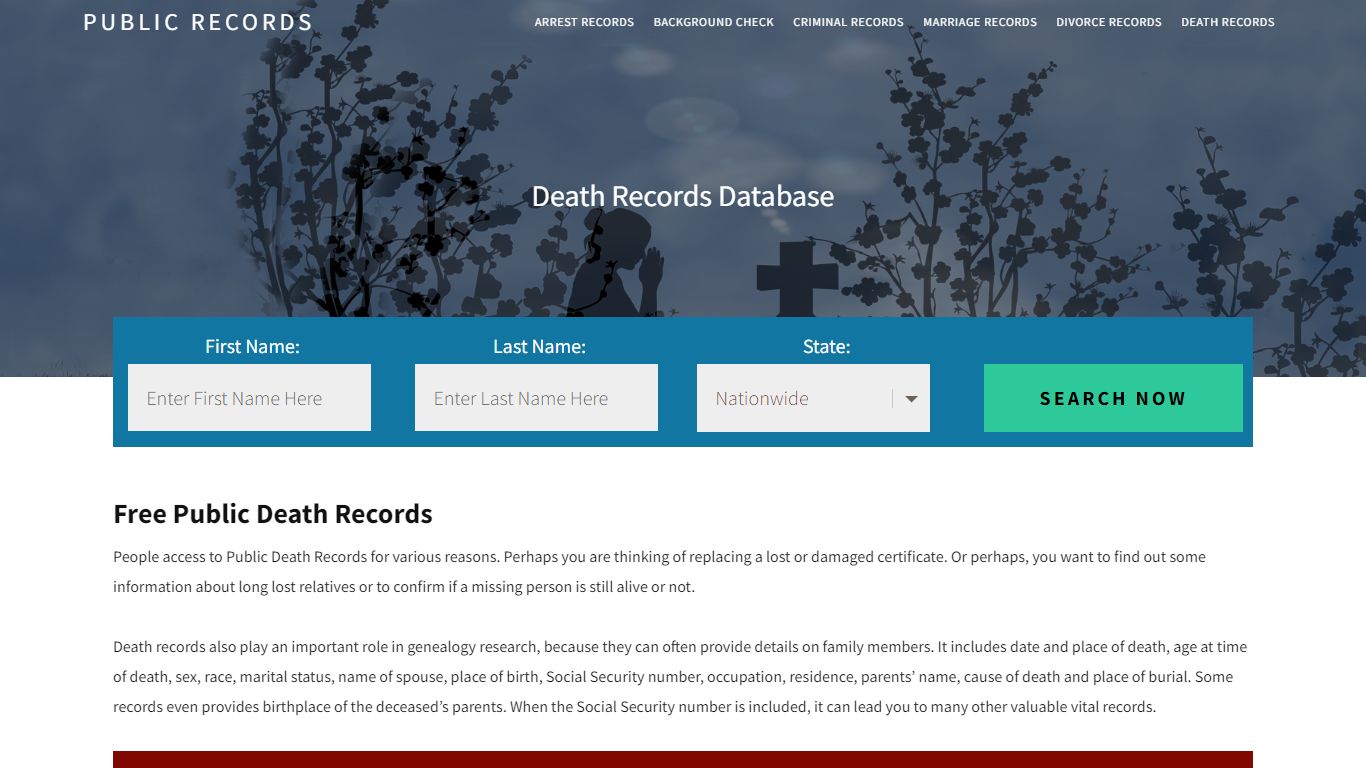 Free Public Death Records | Enter Name and Search. 14Days Free